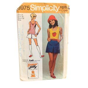 Vintage Simplicity 9975 Sewing Pattern Misses Jiffy Pullover Top Pantskirt Size